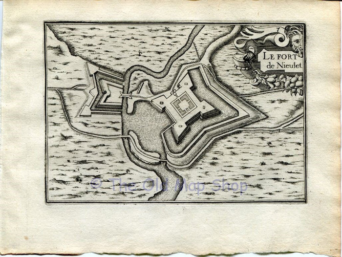 1634 Nicolas Tassin Map Le Fort de Nieulet, Calais France Antique