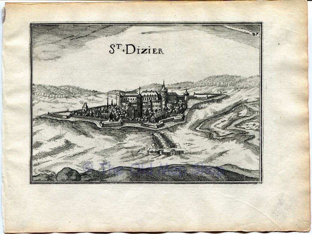 1634 Nicolas Tassin View Saint-Dizier, Haute-Marne, Champagne-Ardenne, France Antique Carte