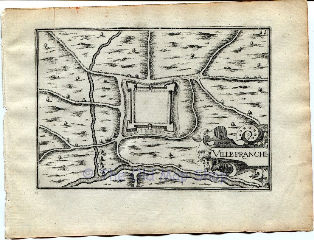 1634 Nicolas Tassin Map Villefranche, Meuse, Lorraine, France Antique Carte