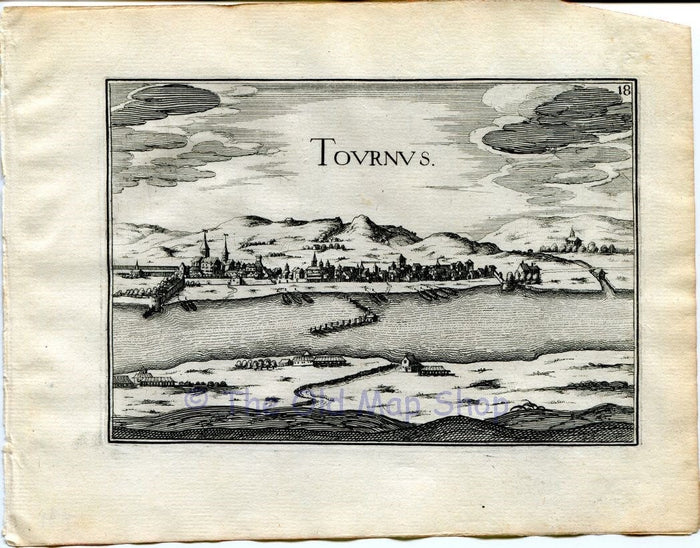 1634 Nicolas Tassin View Tournus, Saone-et-Loire, Burgundy, France Antique Carte