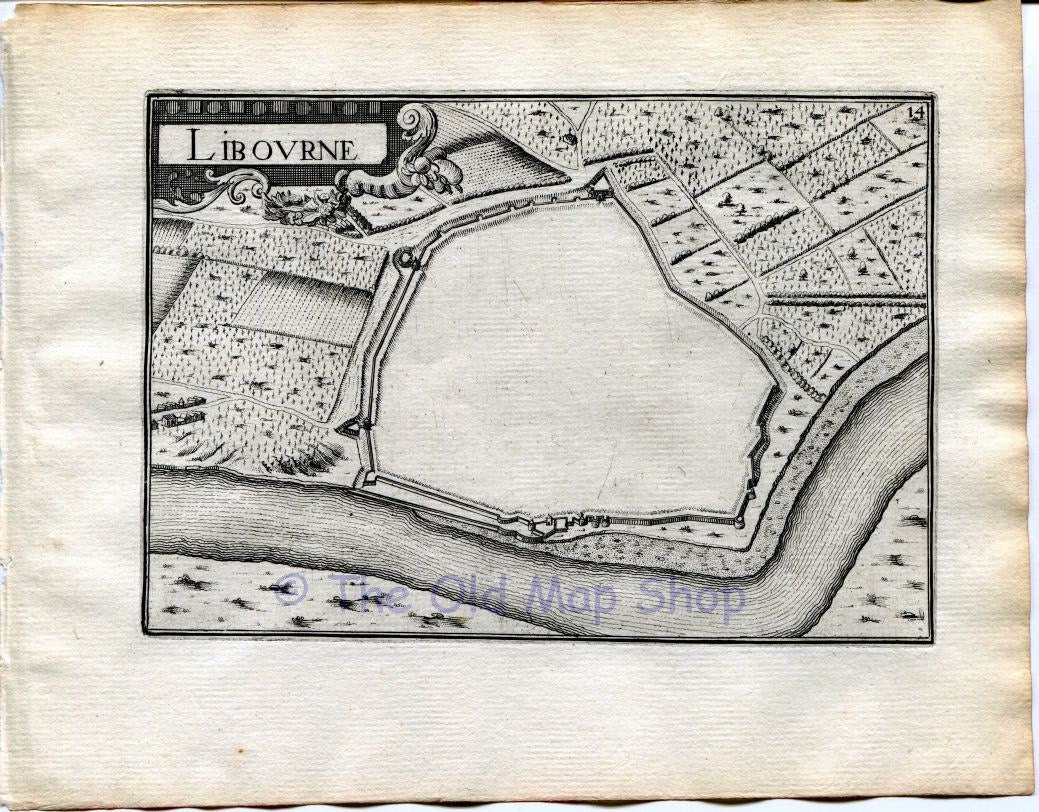 1634 Nicolas Tassin Map Libourne, Gironde, Aquitaine France Antique Carte