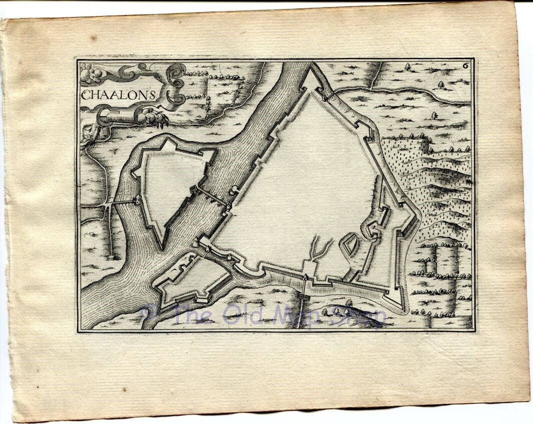 1634 Nicolas Tassin Map Chalons-en-Champagne, Marne, Champagne-Ardenne, France Antique Carte