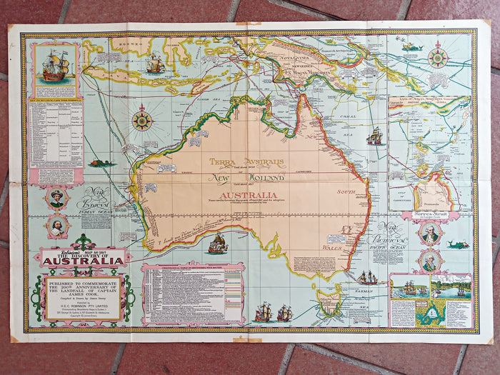 The Discovery of Australia Pictorial Map by James Emery 1970
